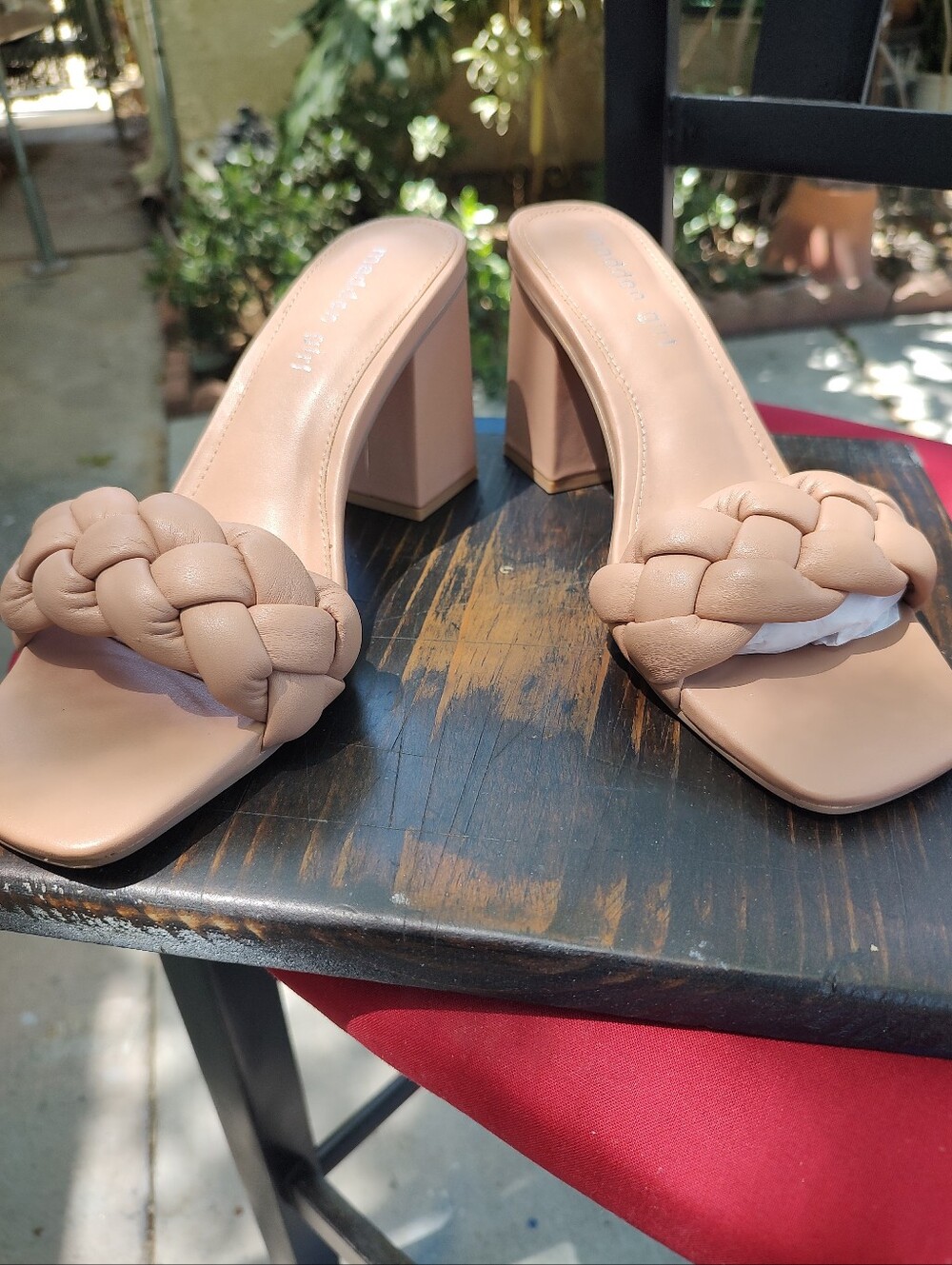 Madden Girl Braided Nude Block Heel Slide Mules